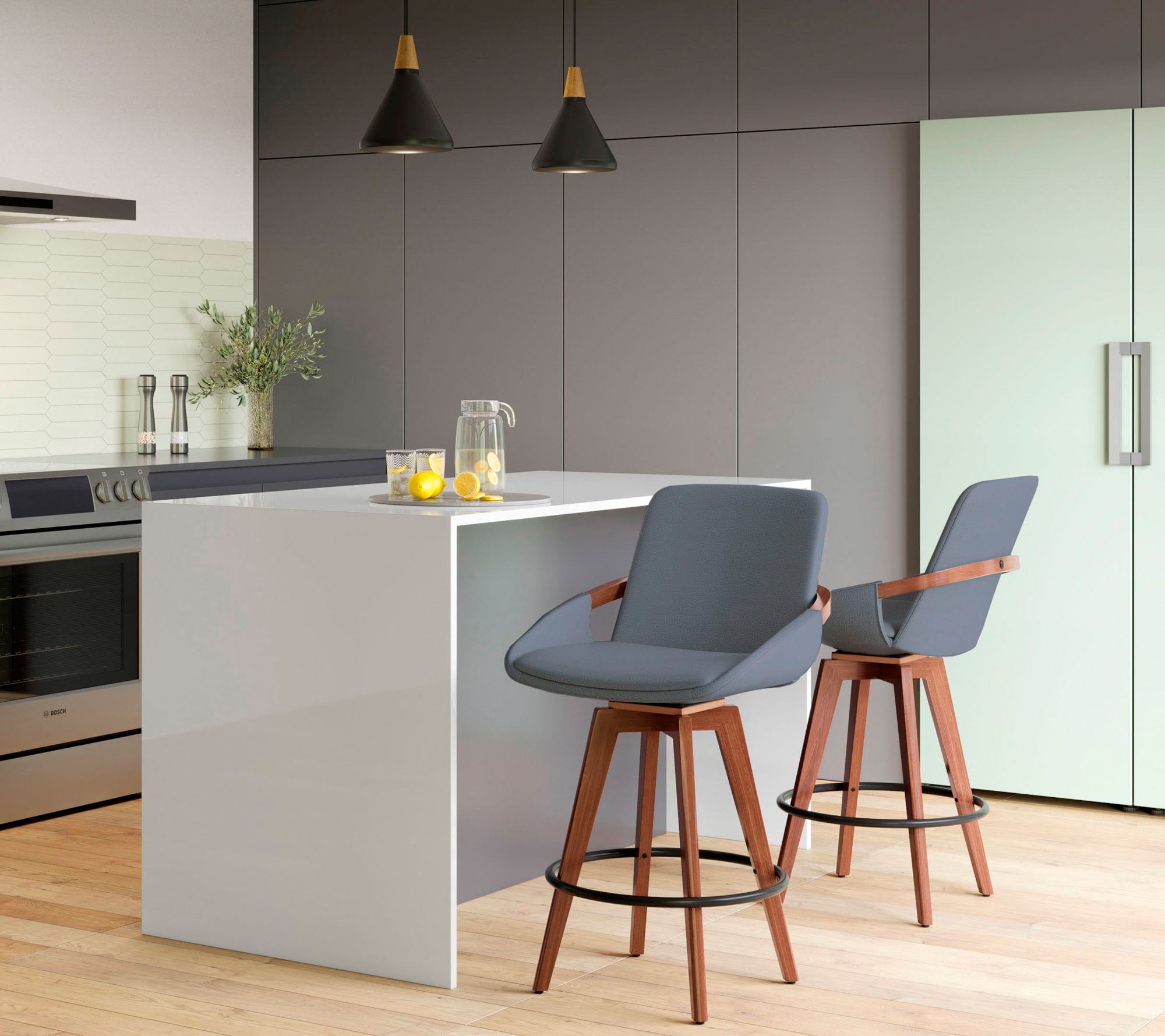 Cosmo Counter Stool in Walnut and Grey PU by LumiSource