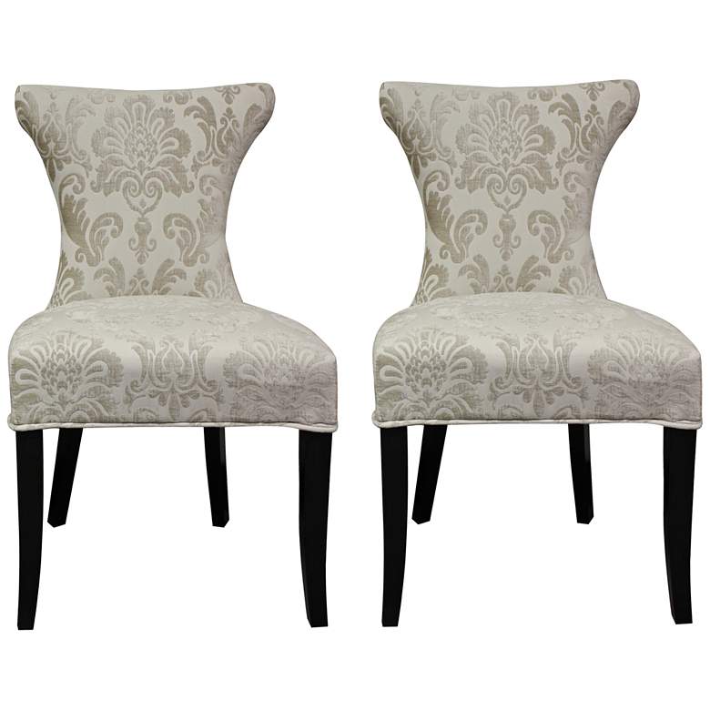 Image 1 Cosmo Cream Fan Damask Fabric Side Chair Set of 2