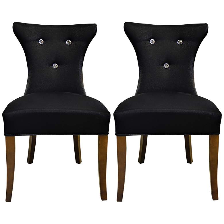 Image 1 Cosmo Diamond Tufted Black Faux Silk Side Chair Set of 2