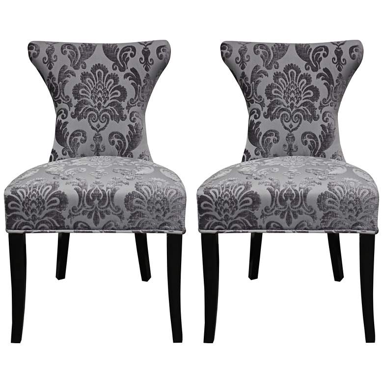 Image 1 Cosmo Gray Fan Damask Fabric Side Chair Set of 2