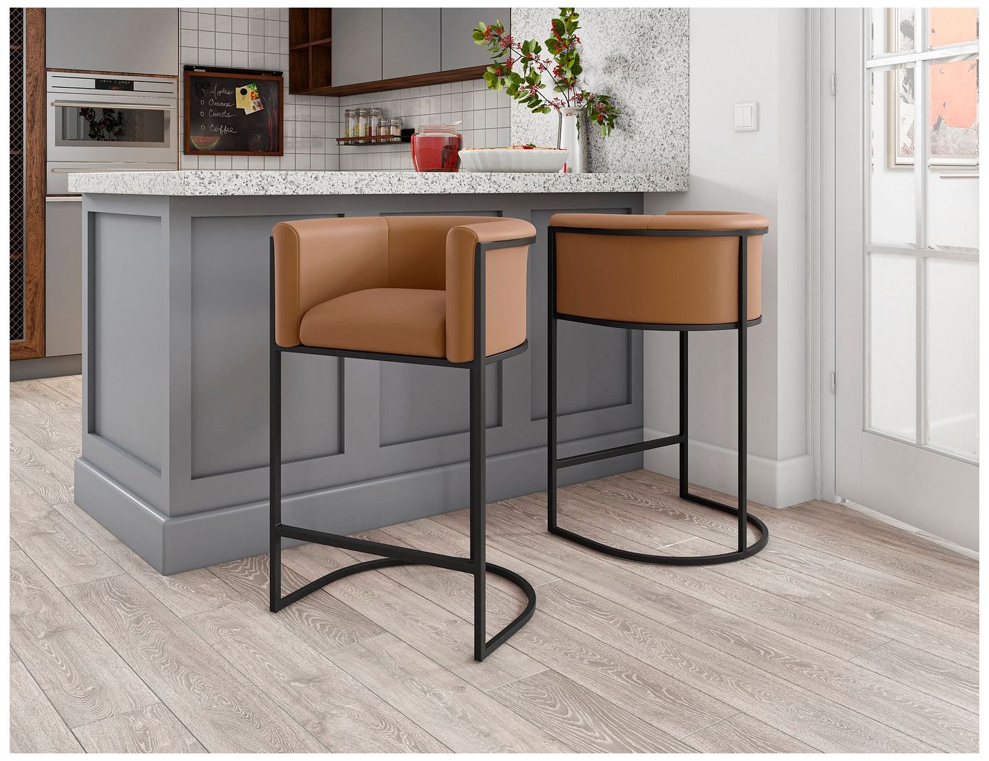 Image 2 Cosmopolitan 33.8" Camel & Black Metal Counter Height Bar Stool more views