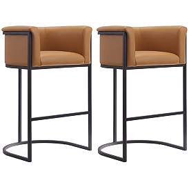 Image1 of Cosmopolitan Barstool in Camel and Black (Set of 2)