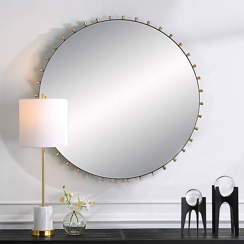 Image 2 Cosmopolitan Matte Black and Brass 37 1/2" Round Wall Mirror