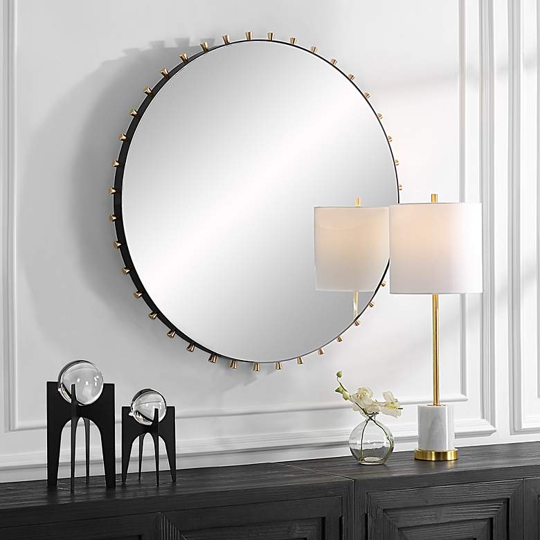 Image 4 Cosmopolitan Matte Black and Brass 37 1/2" Round Wall Mirror more views