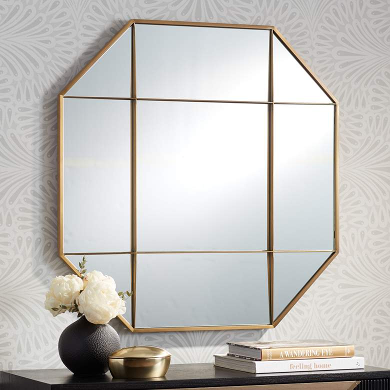 Image 1 Cosmos Brushed Gold 32" x 32" Octagonal Wall Mirror