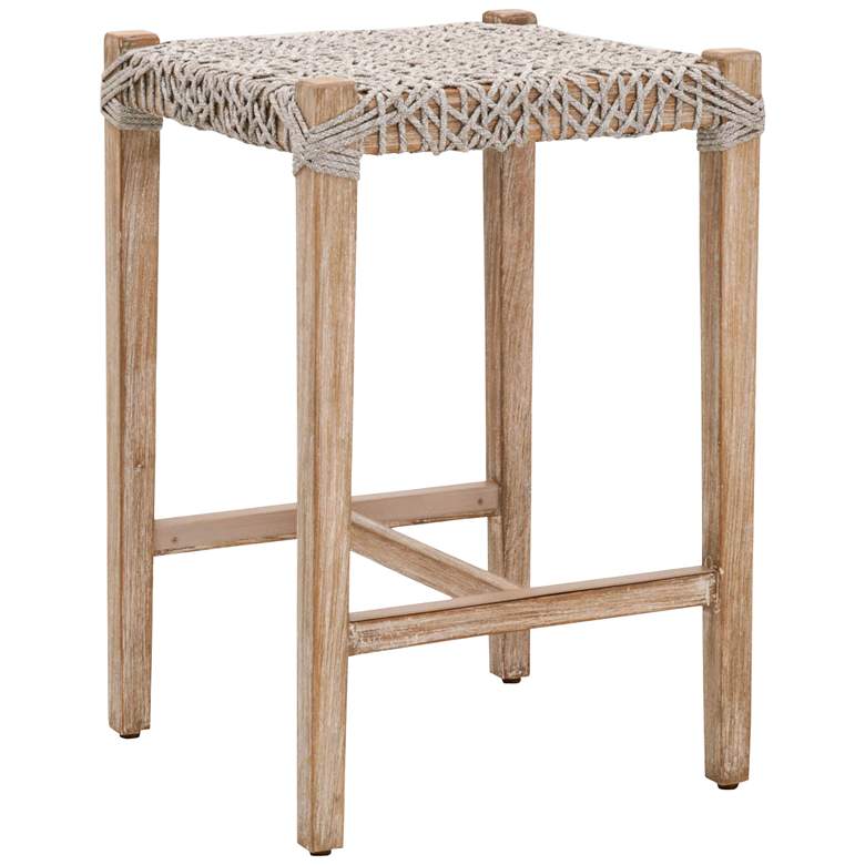 Costa 25 1/2&quot; Taupe White Rope and Gray Wood Counter Stool