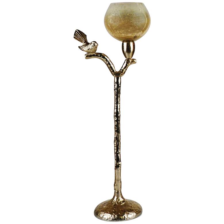 Image 1 Costa Brava Bird 24 1/2 inch High Golden Tealight Candle Holder