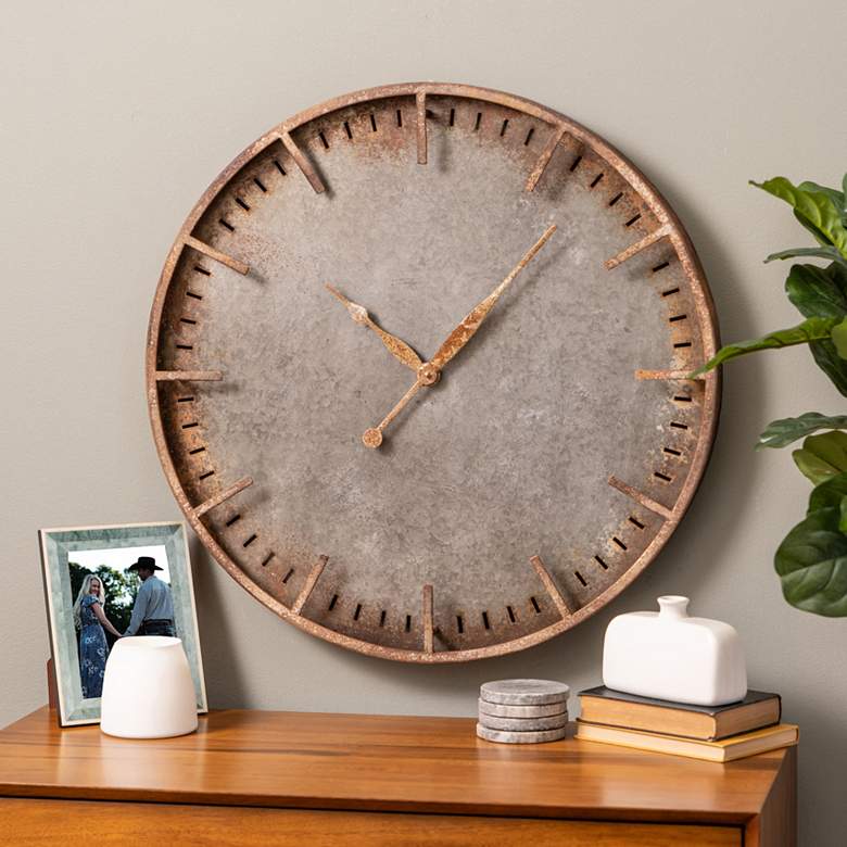 Image 1 Costello 27" Wide Rustic Industrial Metal Wall Clock
