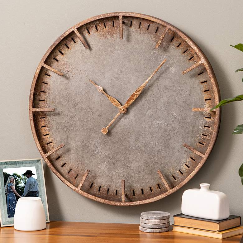 Image 1 Costello Distressed Silver 27 inch Round Wall Clock