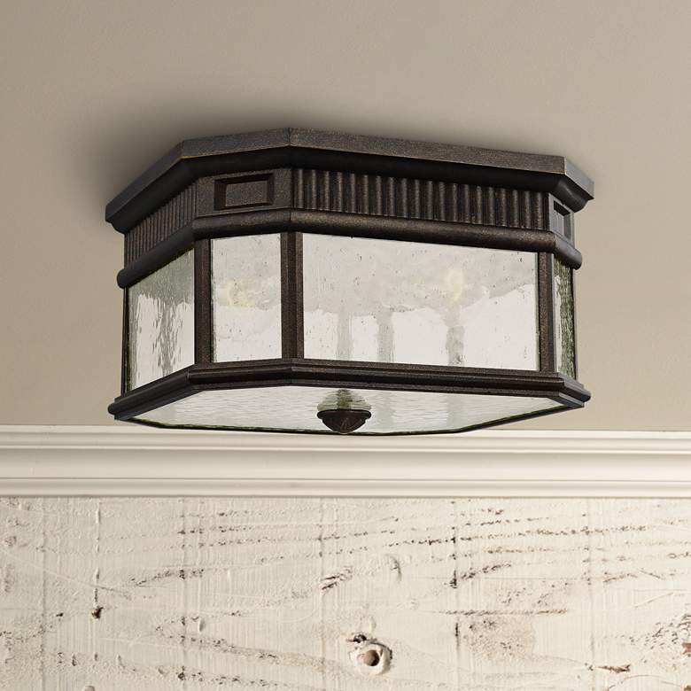 Image 1 Cotswold Lane 11 1/2"W Bronze and Seeded Glass Ceiling Light