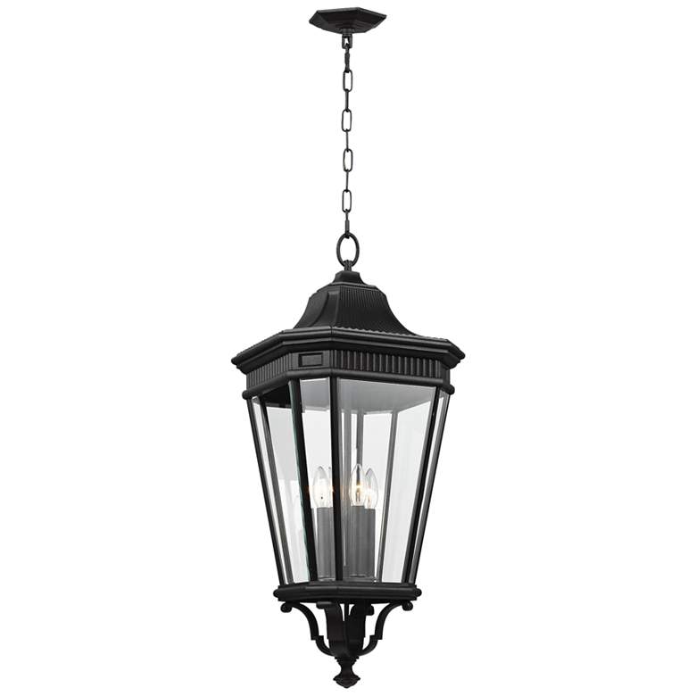 Cotswold Lane 31&quot; High Black and Beveled Glass Hanging Light