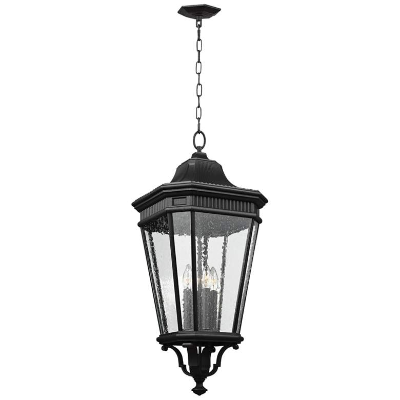 Image 1 Cotswold Lane 31"H Seeded Glass Black Outdoor Hanging Light