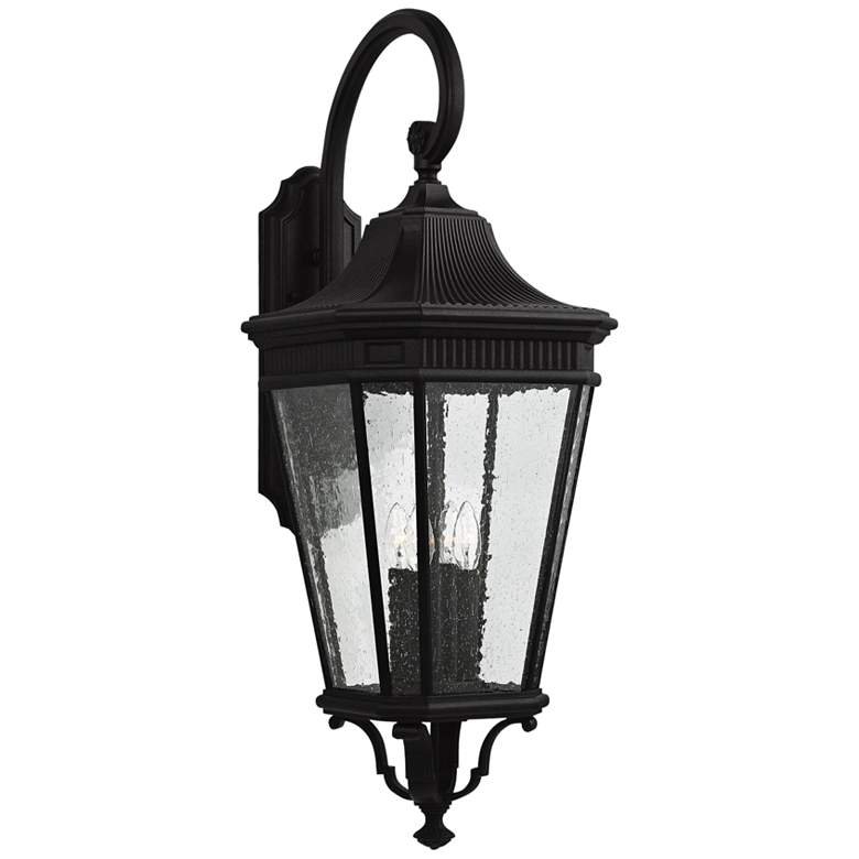Image 1 Cotswold Lane 36 1/4"High Black and Seeded Glass Wall Light