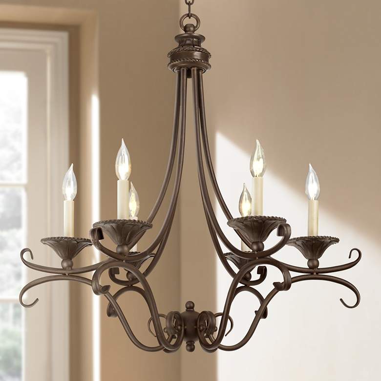 Image 1 Cottage Bronze and Copper 27 1/2" Wide Six Light Chandelier