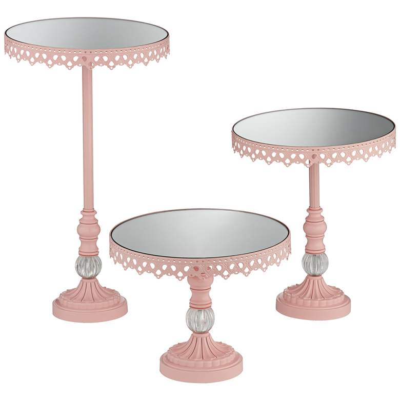 Image 1 Cotton Candy Pink Mirror-Top Round Cake Stands Set of 3