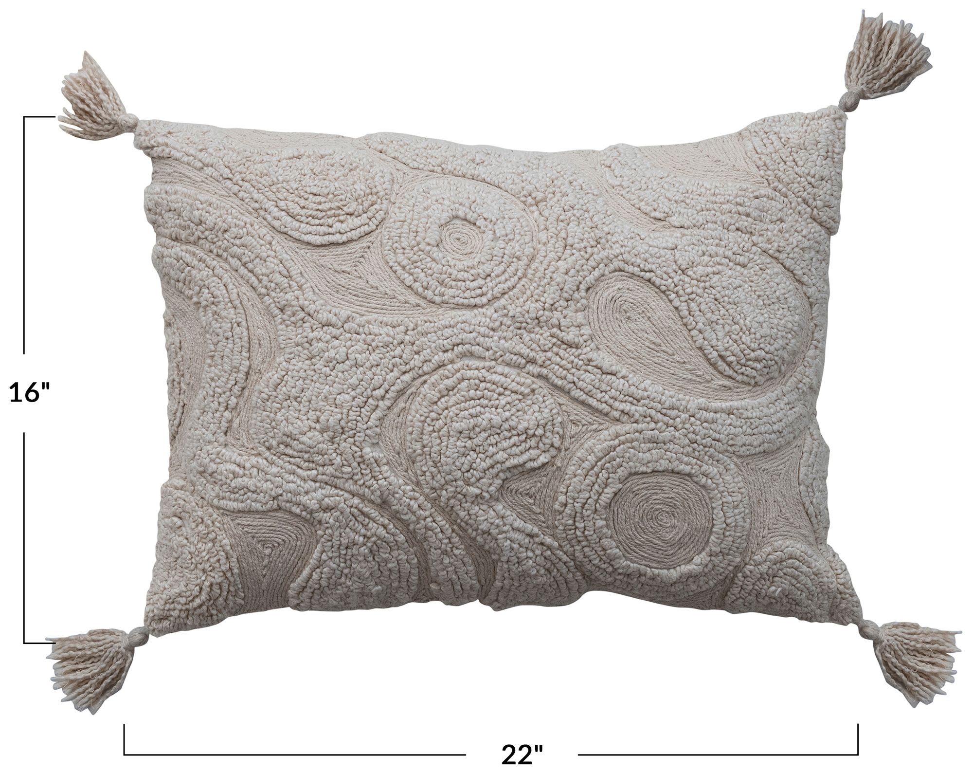 Image 2 Cotton Tufted Rectangular Lumbar Pillow with Decorative Design and Tassels more views