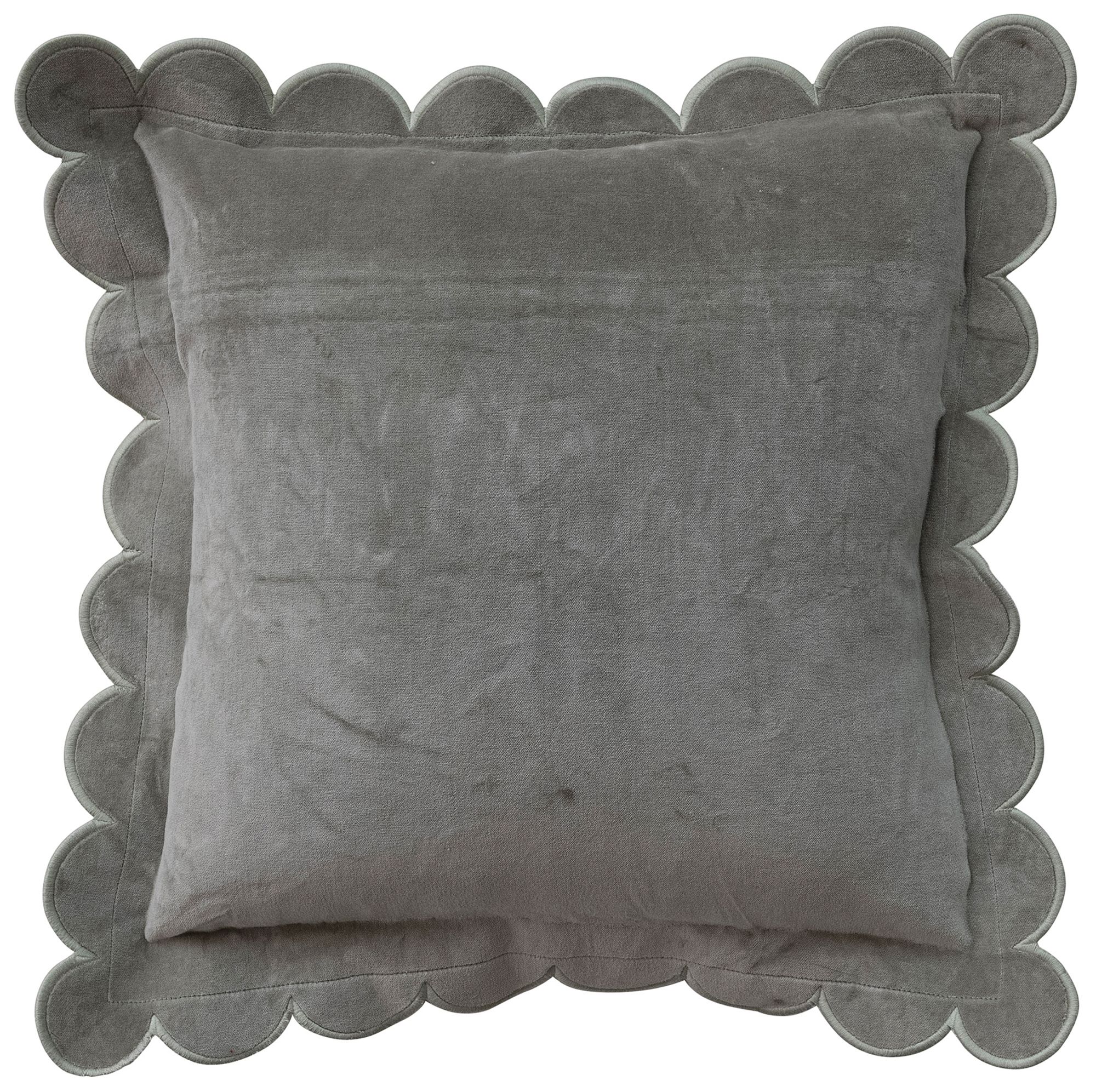 Image 2 Cotton Velvet Pillow with Scalloped Flange and Embroidered Edge, Green