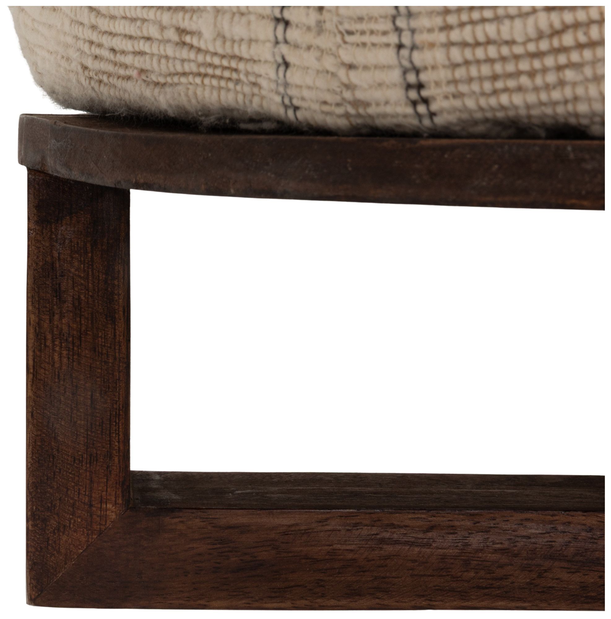 Image 4 Cotton Woven Round Ottoman Stool in Striped Upholstery with Dark Wood Base more views