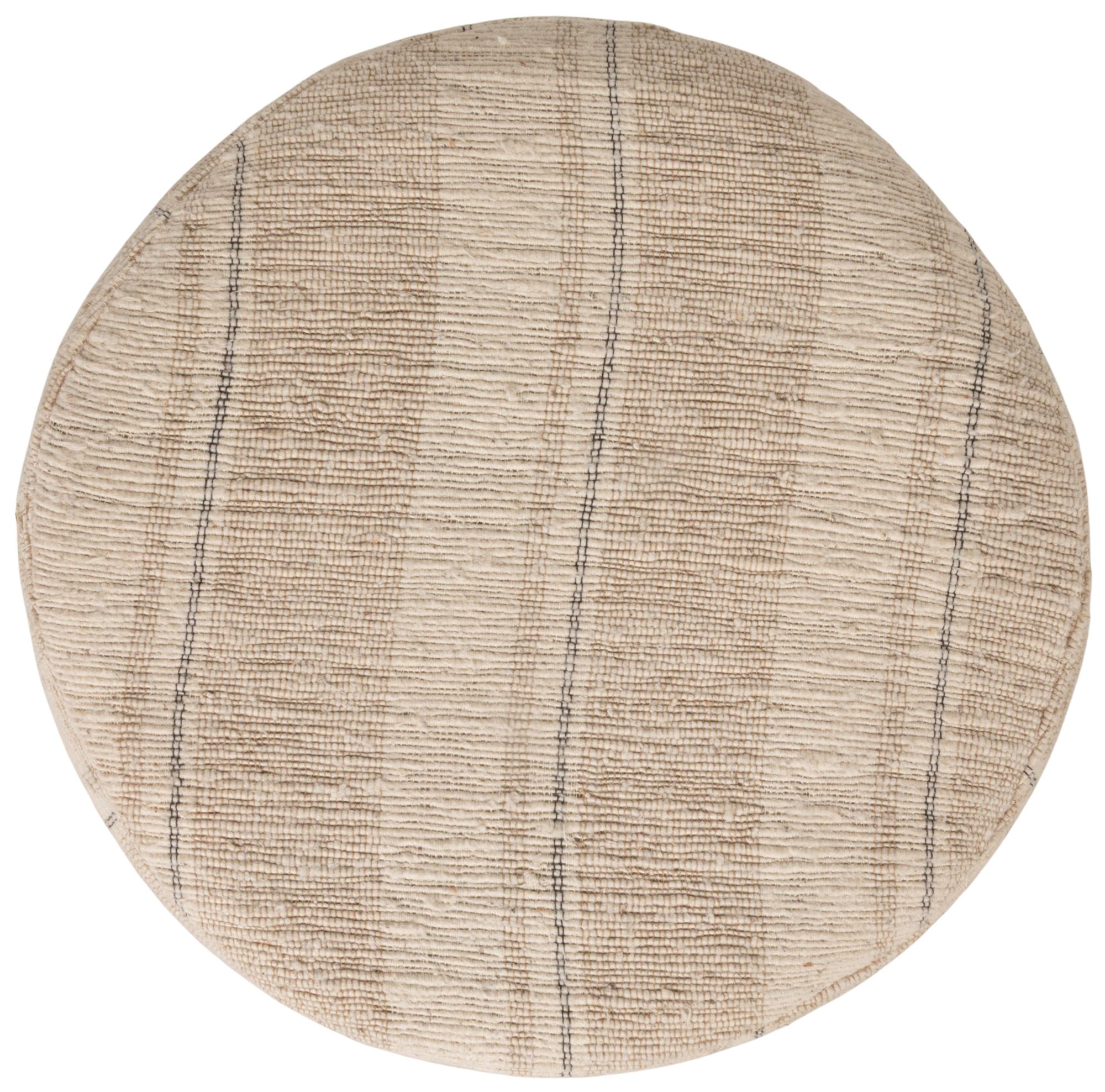 Image 5 Cotton Woven Round Ottoman Stool in Striped Upholstery with Dark Wood Base more views