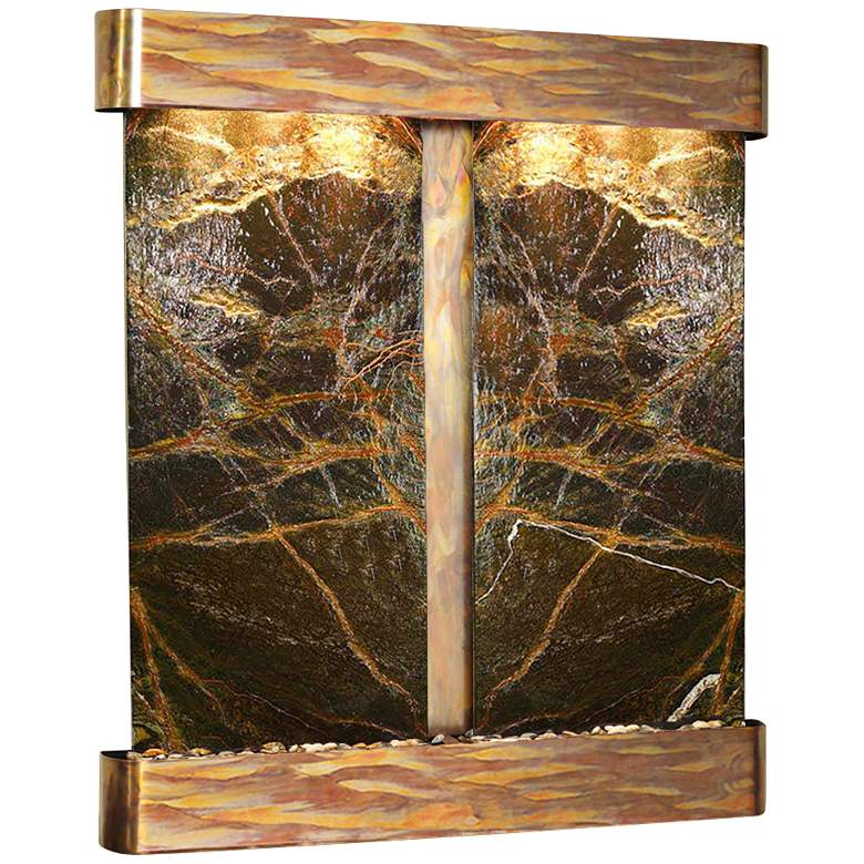 Image 1 Cottonwood Falls 69" Green Marble and Copper Wall Fountain
