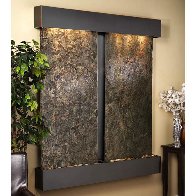 Image 1 Cottonwood Falls 69" Green Slate Modern Wall Fountain
