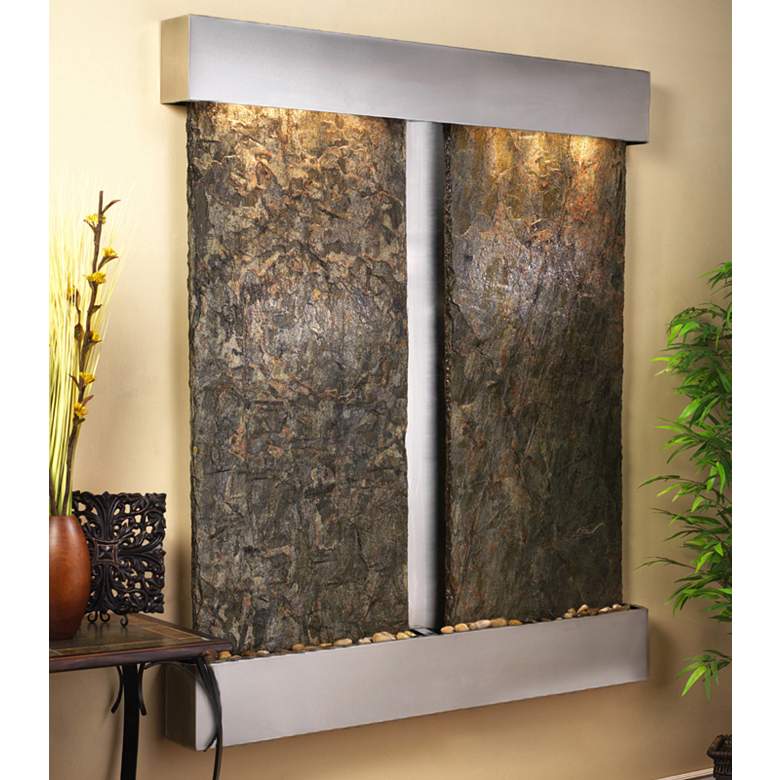 Image 1 Cottonwood Falls 69" High Steel Green Slate Wall Fountain