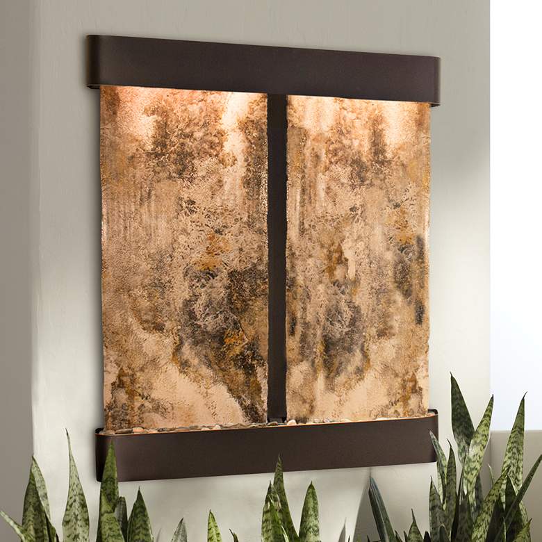 Image 1 Cottonwood Falls 69 inch High Travertine Modern Wall Fountain