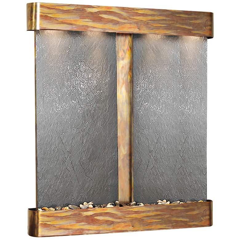Image 1 Cottonwood Falls 69"H Black Stone Round Copper Wall Fountain