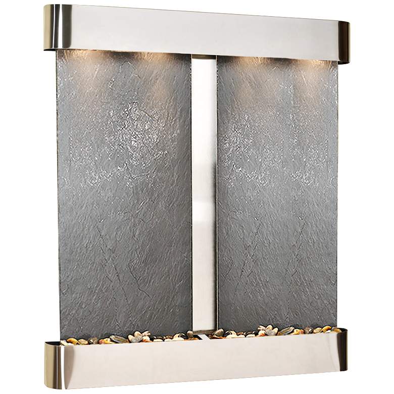 Image 1 Cottonwood Falls 69"H Round Steel Black Stone Wall Fountain