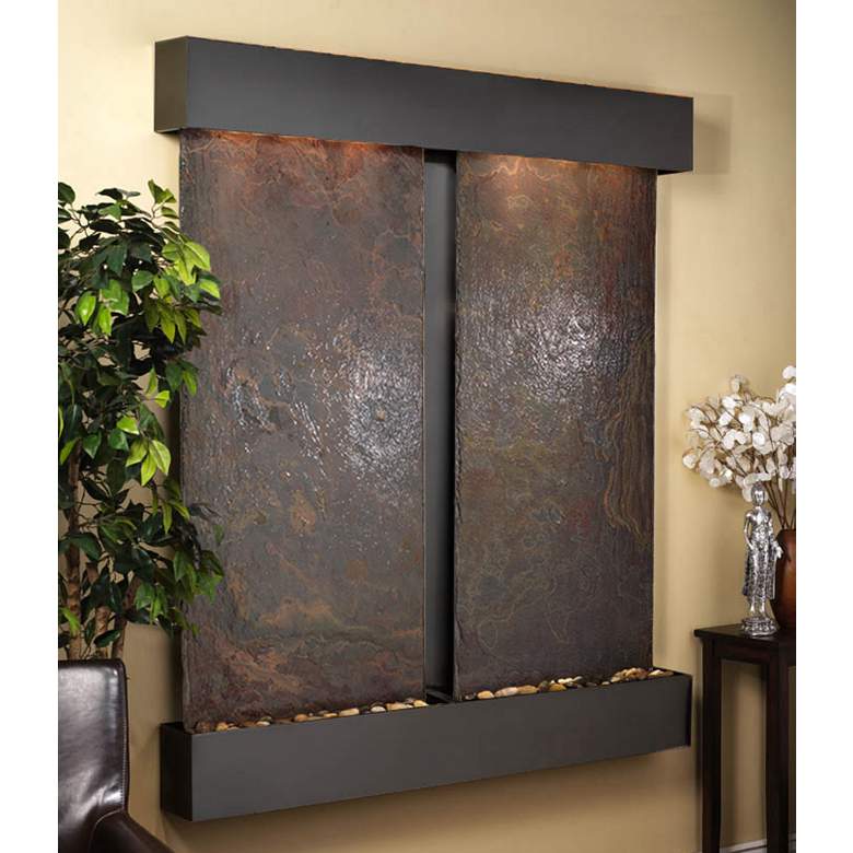 Image 1 Cottonwood Falls 69"H Slate-Blackened Copper Wall Fountain