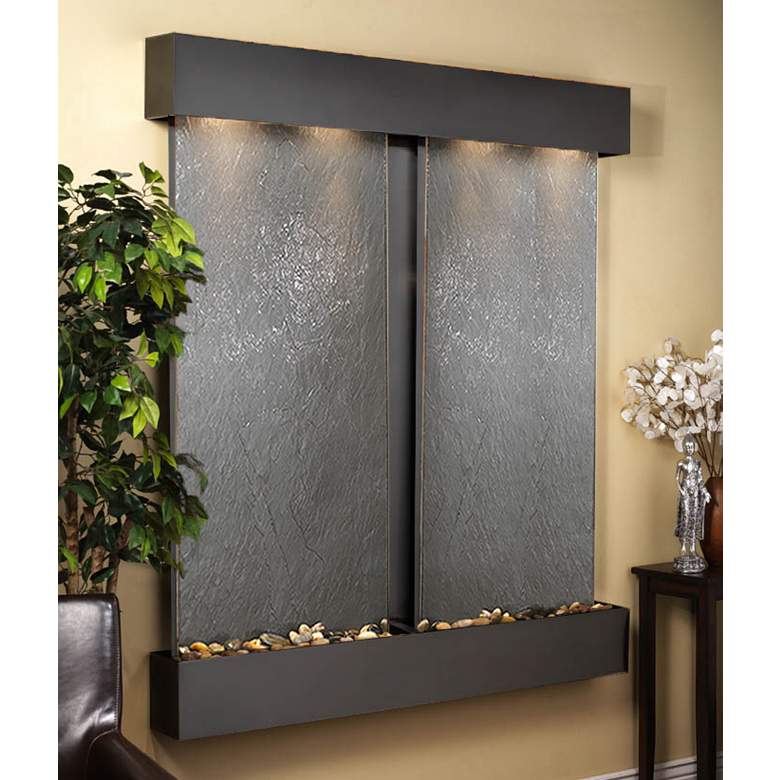 Image 1 Cottonwood Falls Black Stone Blackened 69"H Wall Fountain