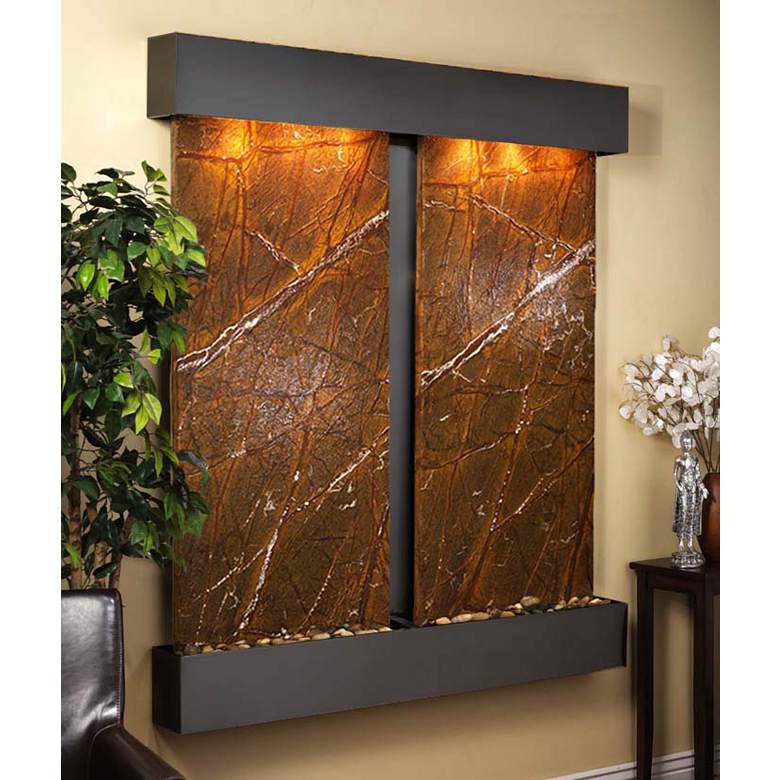 Image 1 Cottonwood Falls Brown Marble Blackened 69"H Wall Fountain