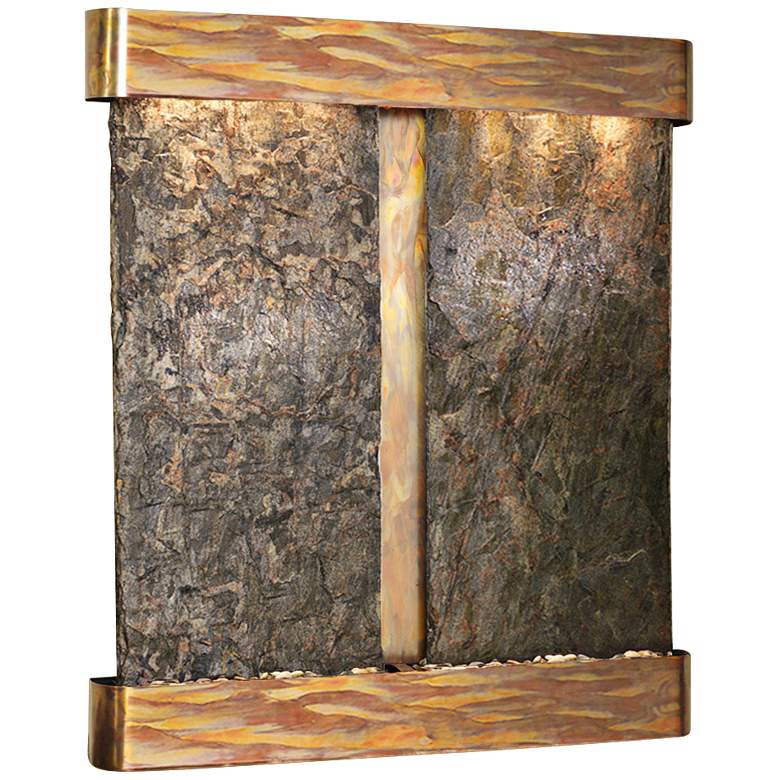 Image 1 Cottonwood Falls Green Slate Round Copper 69"H Wall Fountain