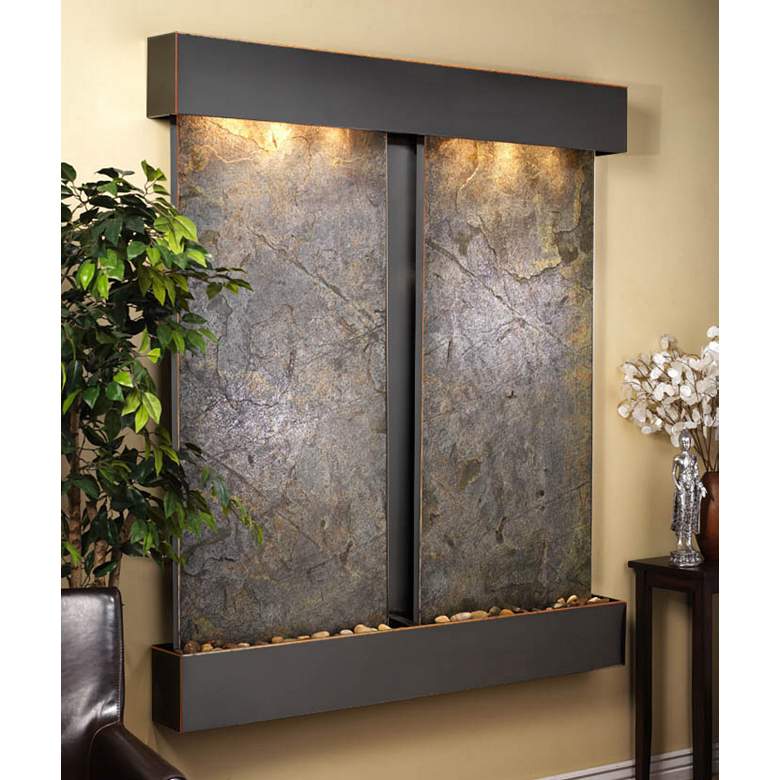 Image 1 Cottonwood Falls Green Stone Blackened 69"H Wall Fountain