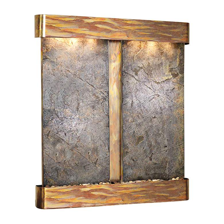 Image 1 Cottonwood Falls Green Stone Round Copper 69"H Wall Fountain