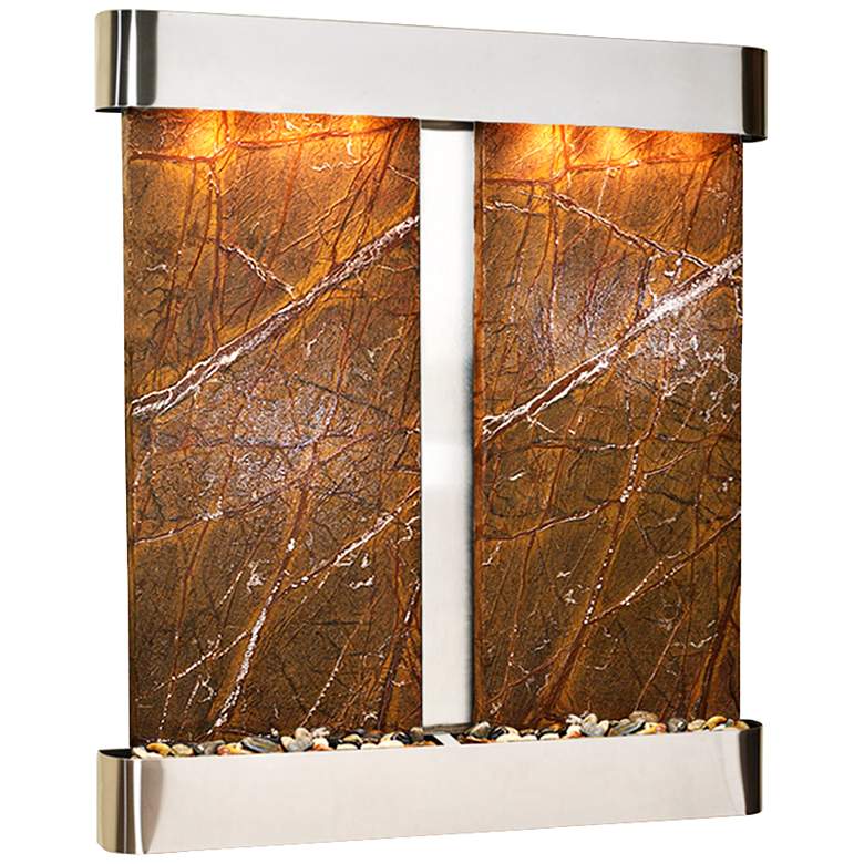 Image 1 Cottonwood Falls Round Steel Brown Marble 69 inchH Wall Fountain