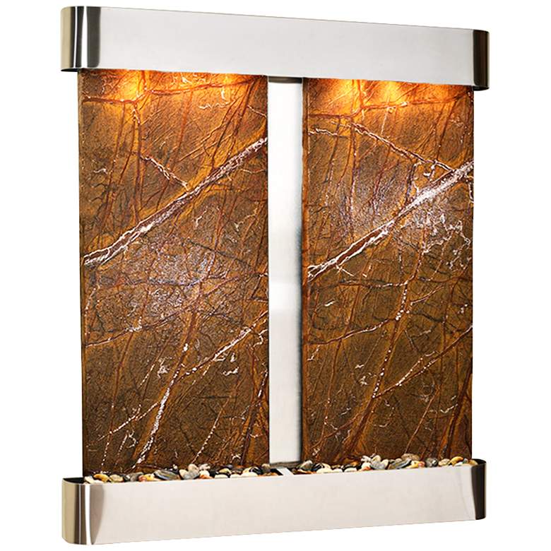 Image 1 Cottonwood Falls Round Steel Brown Marble 69"H Wall Fountain
