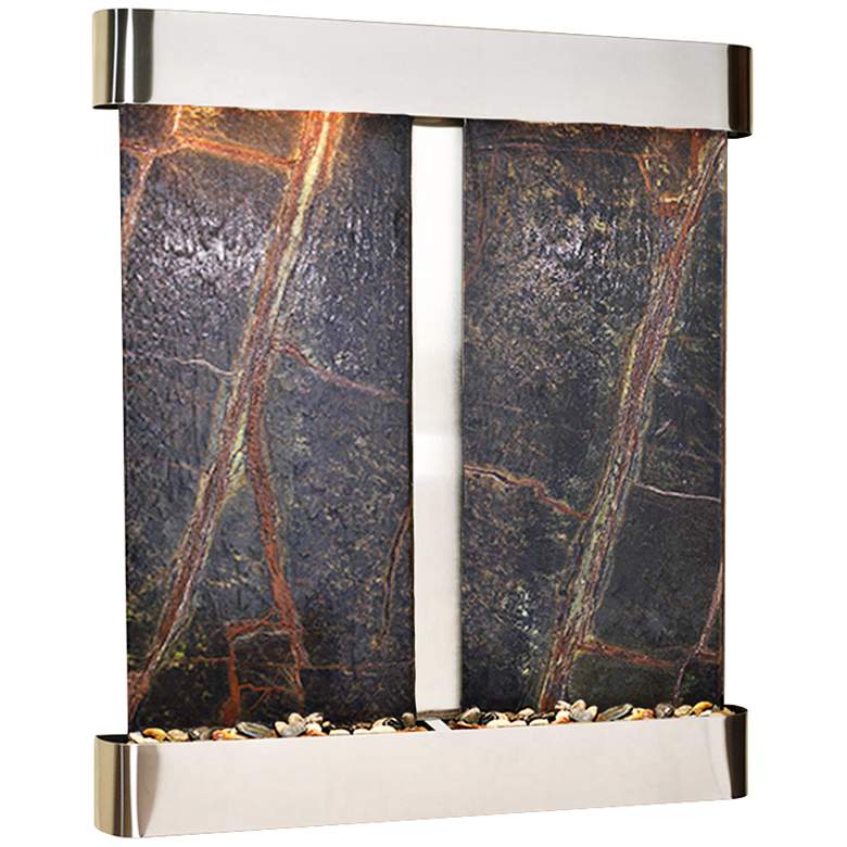 Image 1 Cottonwood Falls Round Steel Green Marble 69 inchH Wall Fountain
