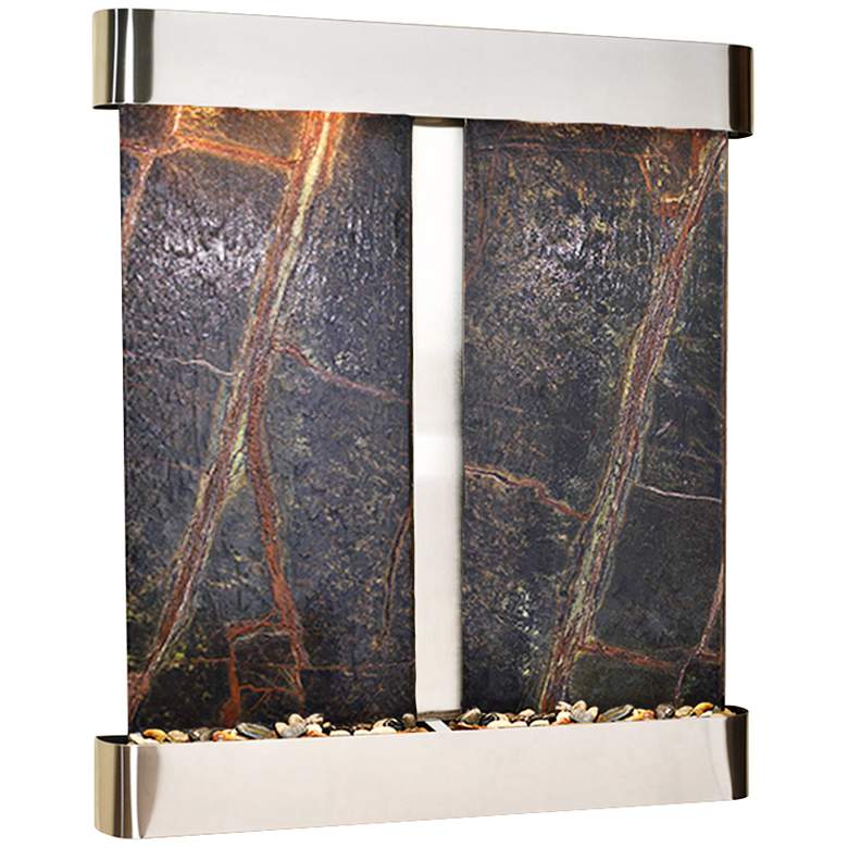 Image 1 Cottonwood Falls Round Steel Green Marble 69"H Wall Fountain