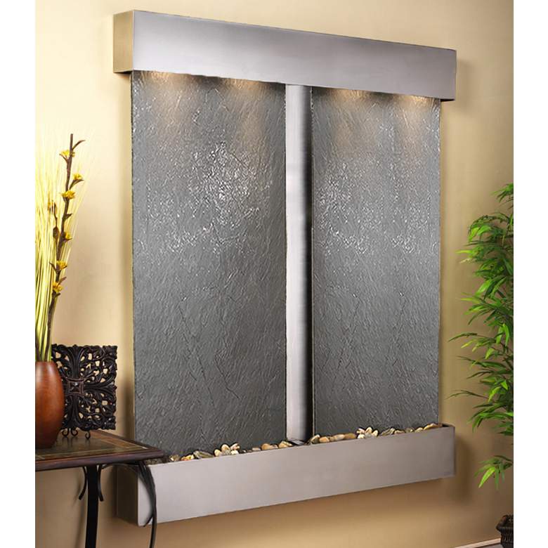 Image 1 Cottonwood Falls Steel Black Featherstone 69"H Wall Fountain