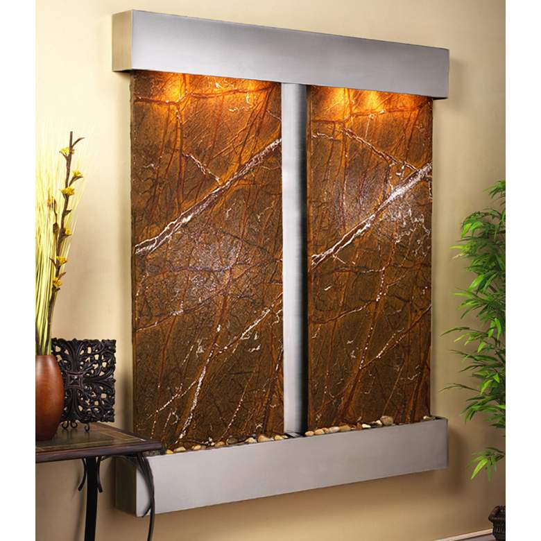 Image 1 Cottonwood Falls Steel Brown Marble 69" High Wall Fountain