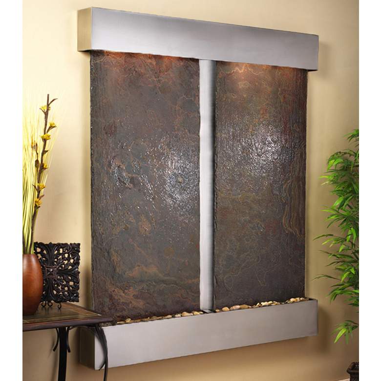 Image 1 Cottonwood Falls Steel Multicolor Slate 69 inchH Wall Fountain