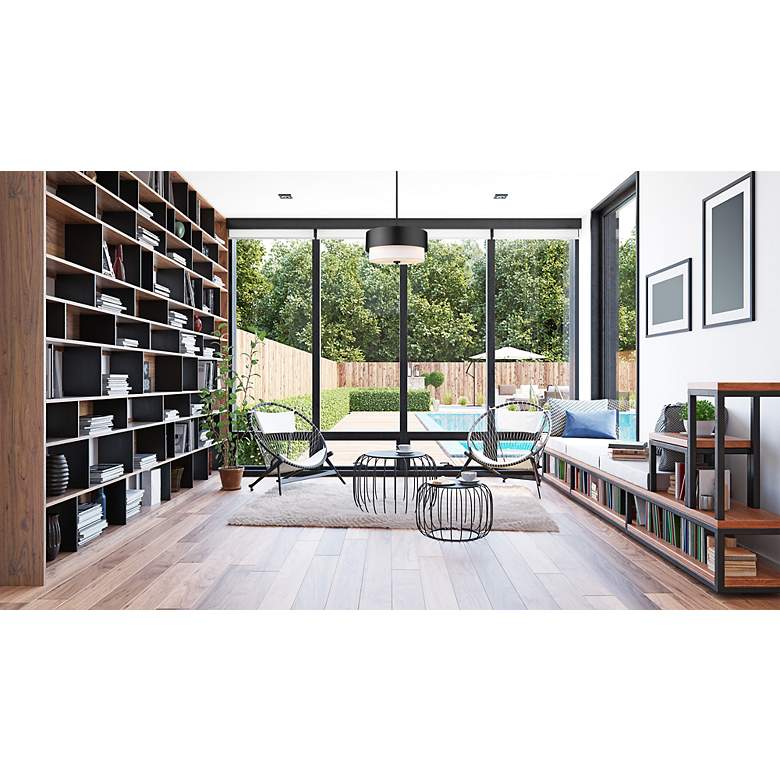 Image 3 Counterpoint 18" Wide Matte Black 2-Tier Drum Pendant Light more views