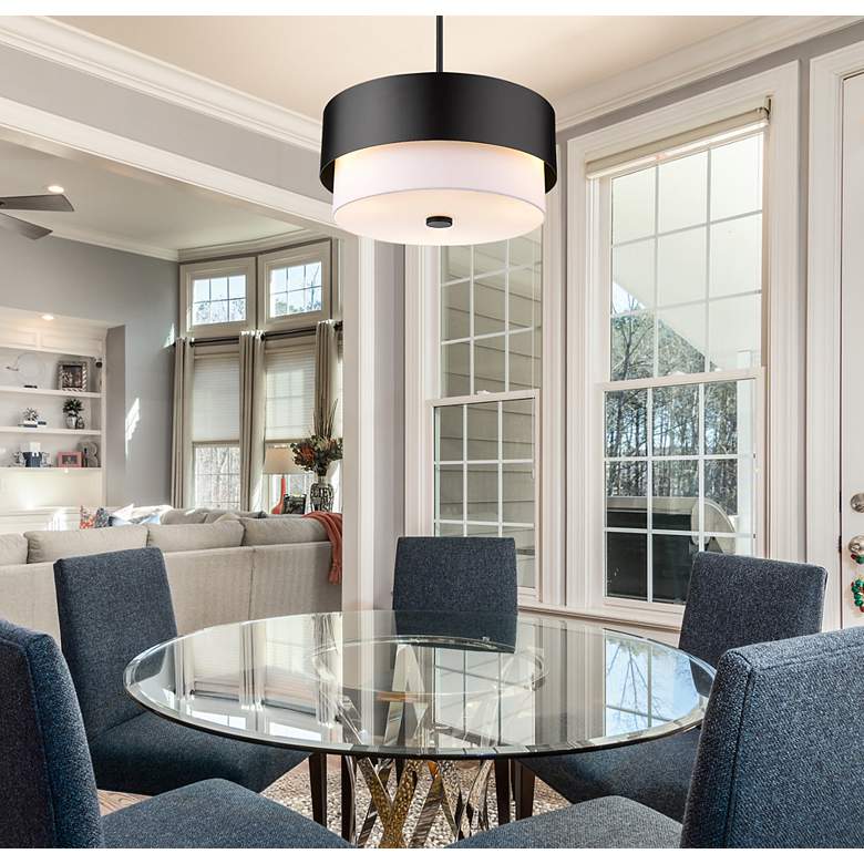 Image 4 Counterpoint 18" Wide Matte Black 2-Tier Drum Pendant Light more views