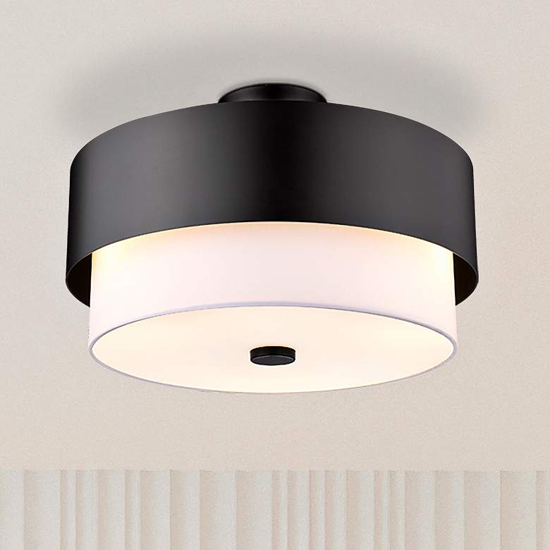 Image 2 Counterpoint 18" Wide Matte Black Drum Ceiling Light