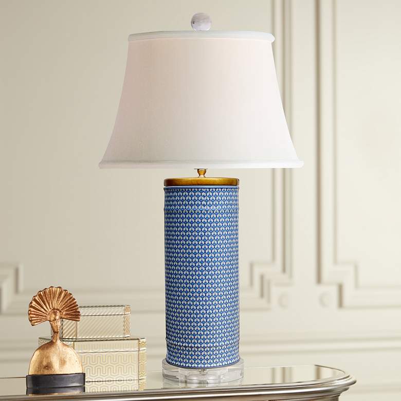 Image 1 Country Blue Cylinder Porcelain Table Lamp
