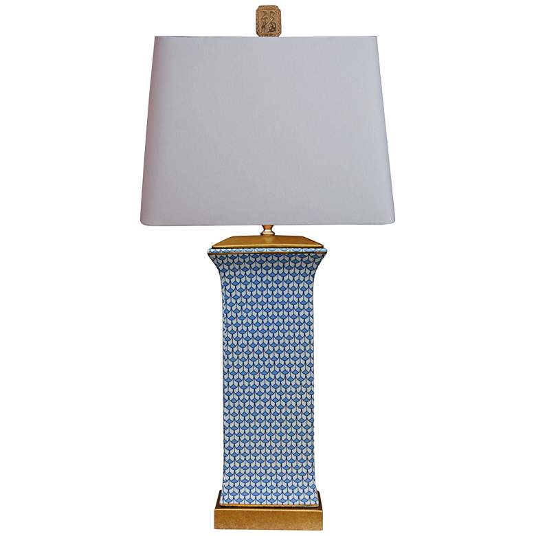 Image 2 Country Blue Rectangular Porcelain Table Lamp