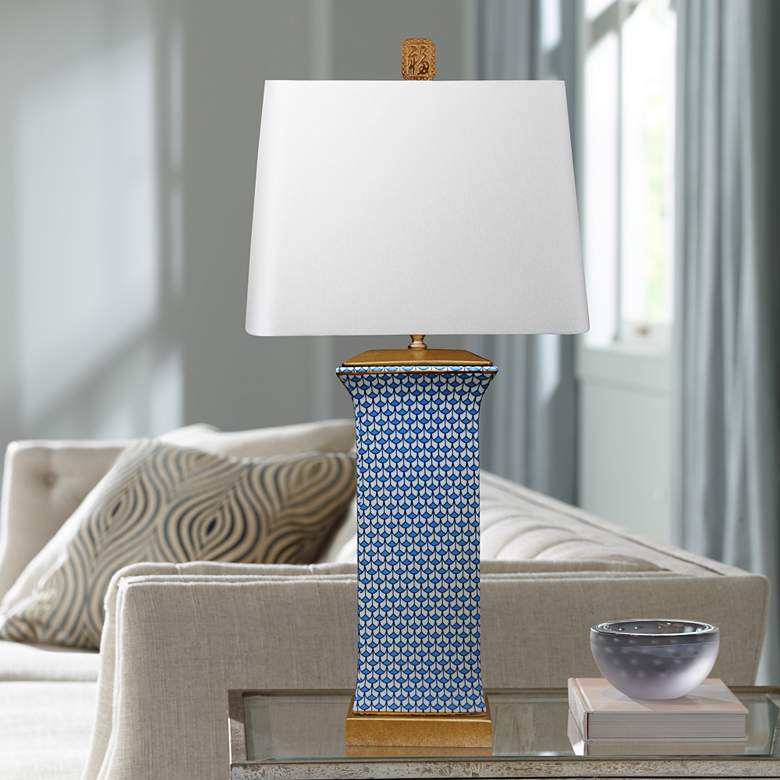 Image 1 Country Blue Rectangular Porcelain Table Lamp