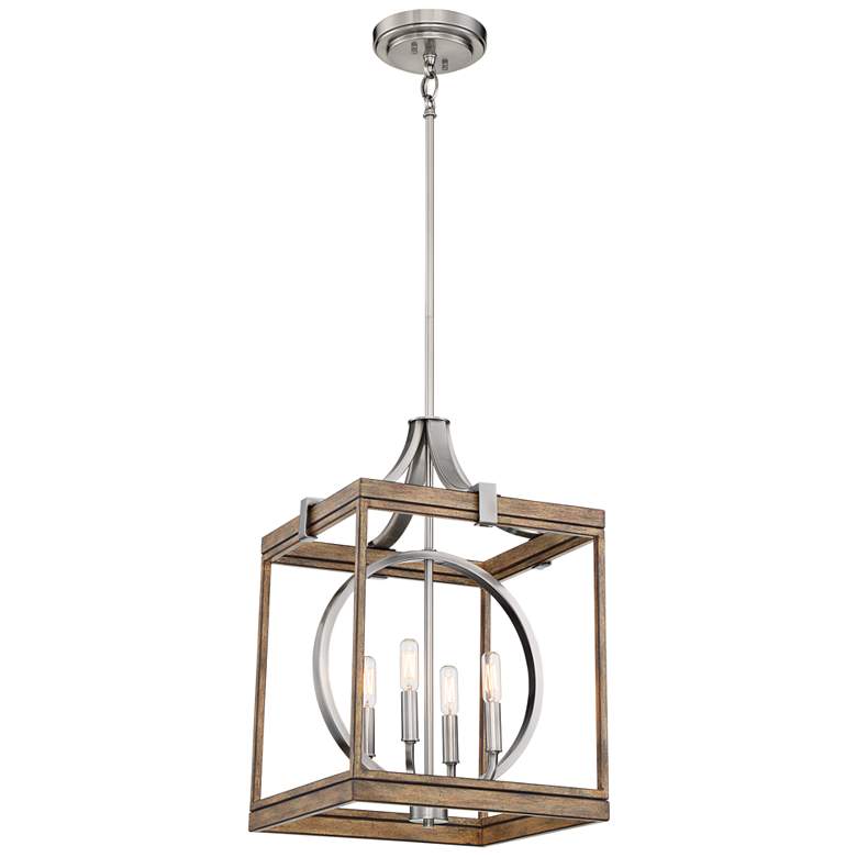 Image 2 Country Estates 14 1/2" Wide Wood and Nickel 4-Light Pendant