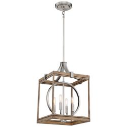 Country Estates 14 1/2&quot; Wide Wood and Nickel 4-Light Pendant